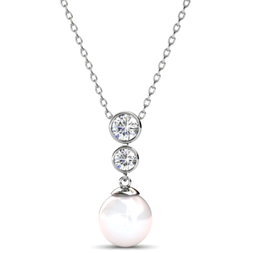 Cate and Chloe Genevieve "Sweet Pearl" 18k White Gold Plated Pendant Necklace